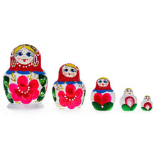 Load image into Gallery viewer, Beautiful Wooden  with Red Color Hood and Pink Flowers Nesting Dolls