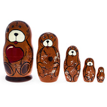 Load image into Gallery viewer, 5 Pieces Bear Family  Wooden Nesting Dolls