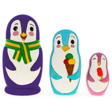 Load image into Gallery viewer, Set of 3 Penguin Family Wooden Nesting Dolls