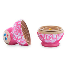Load image into Gallery viewer, Light Pink Color with White Flowers Wooden  Nesting Dolls