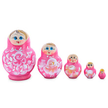 Load image into Gallery viewer, Light Pink Color with White Flowers Wooden  Nesting Dolls