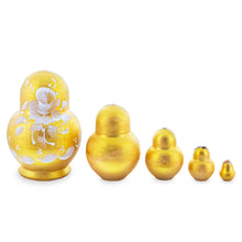 Load image into Gallery viewer, Gold Color with White Flowers Pink Wooden  Nesting Dolls