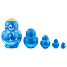 Load image into Gallery viewer, Blue Color with White Ornament Wooden  Nesting Dolls