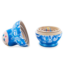 Load image into Gallery viewer, Blue Color with White Ornament Wooden  Nesting Dolls