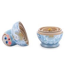 Load image into Gallery viewer, Light Blue Color with White Flowers Wooden  Nesting Dolls