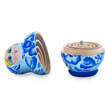 Load image into Gallery viewer, Light Blue Color with Blue Flowers Wooden  Nesting Dolls