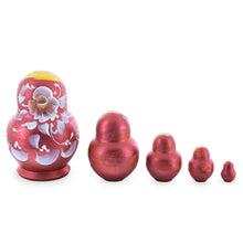 Load image into Gallery viewer, Velvet Color with White Flowers Wooden  Nesting Dolls