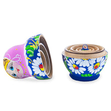 Load image into Gallery viewer, Pink Hood with White Flowers Wooden  Nesting Dolls