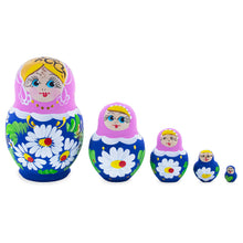 Load image into Gallery viewer, Pink Hood with White Flowers Wooden  Nesting Dolls
