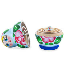 Load image into Gallery viewer, Light Blue Color with Red Flower Wooden  Nesting Dolls