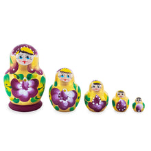 Load image into Gallery viewer, Gold Color with White Velvet Flower Wooden  Nesting Dolls