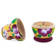 Load image into Gallery viewer, Gold Color with White Velvet Flower Wooden  Nesting Dolls