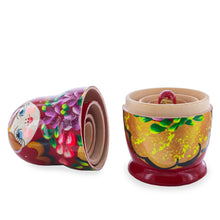 Load image into Gallery viewer, Red Color with Purple and Orange Flowers Wooden  Nesting Dolls