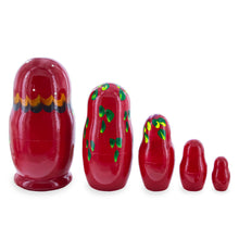 Load image into Gallery viewer, Red Color with Purple and Orange Flowers Wooden  Nesting Dolls
