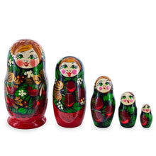 Load image into Gallery viewer, Black Hood with Red Berries Wooden  Nesting Dolls