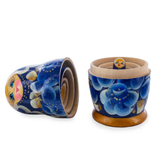 Load image into Gallery viewer, Blue Color with Blue Flowers Wooden  Nesting Dolls