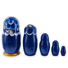 Load image into Gallery viewer, Blue Color with Blue Flowers Wooden  Nesting Dolls