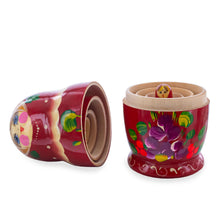 Load image into Gallery viewer, Red Color with Purple Flowers and Red Berries Wooden  Nesting Dolls