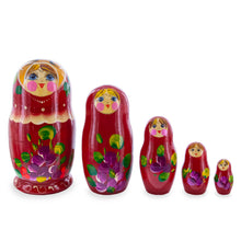 Load image into Gallery viewer, Red Color with Purple Flowers and Red Berries Wooden  Nesting Dolls
