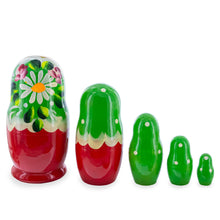 Load image into Gallery viewer, Green Hood with Gold Flowers and Berries Wooden  Nesting Dolls