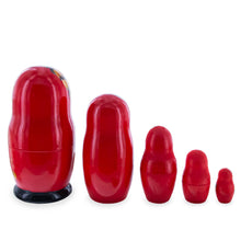 Load image into Gallery viewer, Red Color with Gold Flowers Wooden  Nesting Dolls