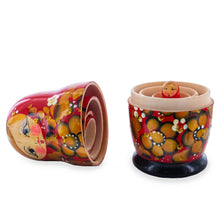Load image into Gallery viewer, Red Color with Gold Flowers Wooden  Nesting Dolls