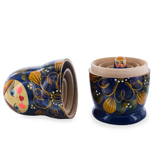 Load image into Gallery viewer, Blue Color with Gold Flowers Wooden  Nesting Dolls