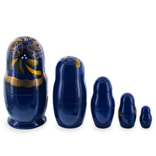 Load image into Gallery viewer, Blue Color with Gold Flowers Wooden  Nesting Dolls