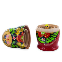 Load image into Gallery viewer, Red Color with Berries and Flowers Wooden  Nesting Dolls