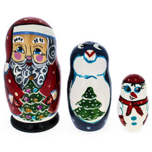 Load image into Gallery viewer, Set of 3 Santa, Penguin and Snowman Wooden Nesting Dolls