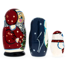 Load image into Gallery viewer, Set of 3 Santa, Penguin and Snowman Wooden Nesting Dolls