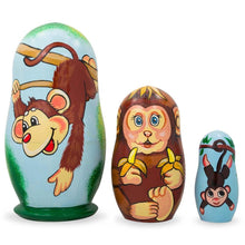 Load image into Gallery viewer, Set of 3 Smiling Monkeys Wooden Nesting Dolls 4.25 Inches