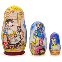 Load image into Gallery viewer, 3 Nativity Scene Set Wooden Nesting Dolls 4.25 Inches
