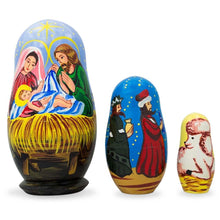 Load image into Gallery viewer, Set of 3 Nativity Scene- Jesus, Mary, Wisemen Nesting Dolls 4.25 Inches