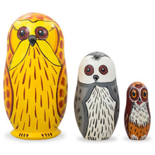 Load image into Gallery viewer, Set of 3 Owls Wooden Nesting Dolls 4.25 Inches