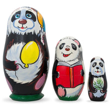 Load image into Gallery viewer, Set of 3 Panda Bears Family Wooden Nesting Dolls 4.25 Inches