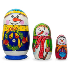 Load image into Gallery viewer, Set of 3 Snowman Family Wooden Nesting Dolls 4.25 Inches