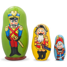 Load image into Gallery viewer, Set of 3 Nutcracker Soldiers Wooden Nesting Dolls 4.25 Inches