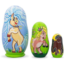 Load image into Gallery viewer, Set of 3 Pony Horses Wooden Nesting Dolls 4.25 Inches