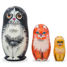 Load image into Gallery viewer, Set of 3 Black, Red &amp; Yellow Cats Wooden Nesting Dolls 4.25 Inches