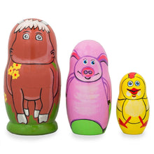 Load image into Gallery viewer, Set of 3 Cow, Pig and Chicken Wooden Nesting Dolls 4.25 Inches