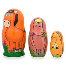 Load image into Gallery viewer, Set of 3 Horses with Flowers Wooden Nesting Dolls 4.25 Inches