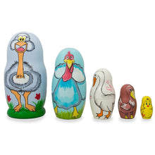 Load image into Gallery viewer, Set of 5 Ostrich, Turkey, Duck Birds Wooden Animal Nesting Dolls 4.25 Inches