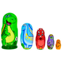 Load image into Gallery viewer, Set of 5 Dinosaurs Wooden Nesting Dolls 6 Inches
