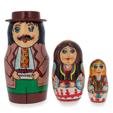 Load image into Gallery viewer, Set of 3 Ukrainian Hutsuls Family Wooden Nesting Dolls 4.5 Inches