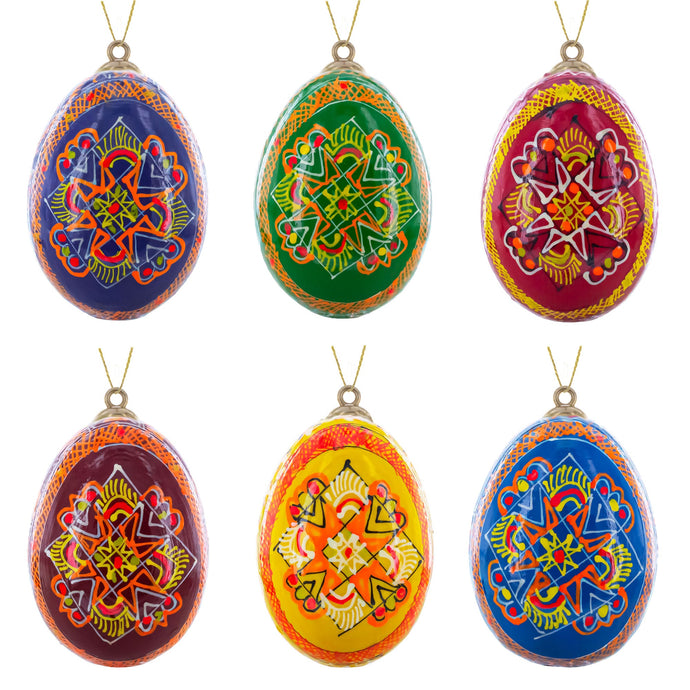 Set of 6 Ukrainian Wooden Easter Egg Ornaments 2.5 Inches