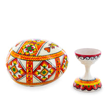 Load image into Gallery viewer, Fish Ukrainian Wooden Easter Egg Pysanka on a Stand 3.75 Inches