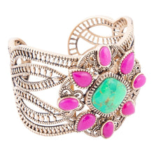 Load image into Gallery viewer, Madeira Lime and Pink Agate Statement Golden Cuff Bracelet