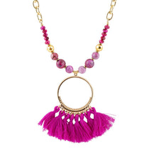 Load image into Gallery viewer, Pink Magenta Dreams Agate Tassel Golden Necklace