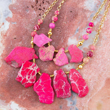 Load image into Gallery viewer, Pink Magenta Dreams Jasper and Goldtone Statement Necklace